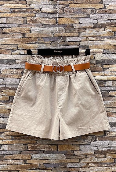 MILAN shorts, elastic at the waist, in cotton with belt and front pockets