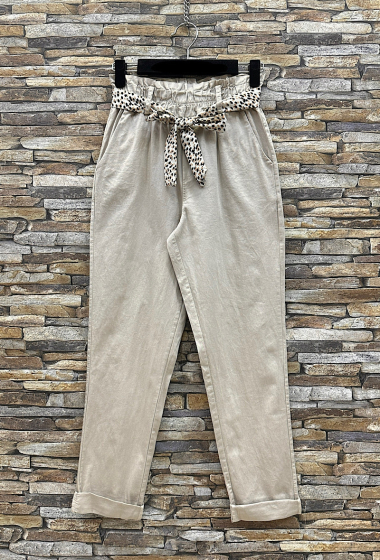 Grossiste Elle Style - Pantalon CHRISY coton ceinture inspiration foulard, poches avant
