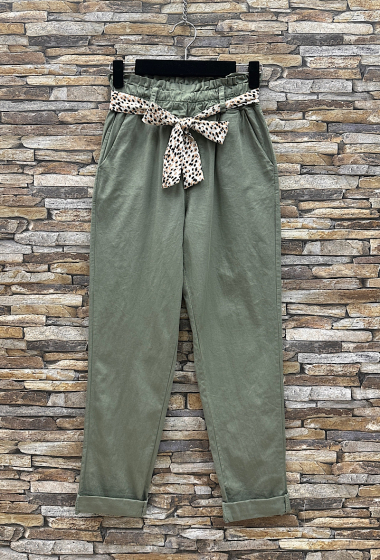Grossiste Elle Style - Pantalon CHRISY coton ceinture inspiration foulard, poches avant