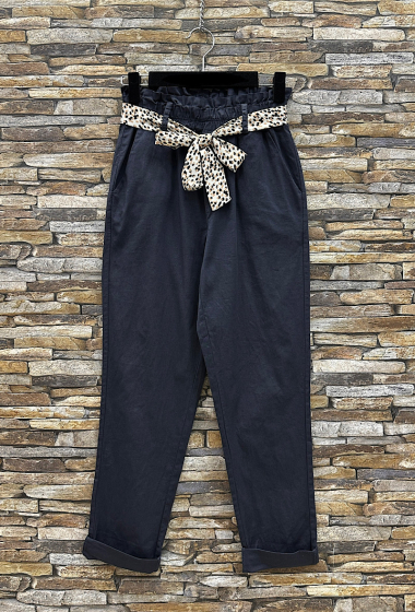 Mayorista Elle Style - Pantalón CHRYS de algodón con cinturón estilo bufanda y bolsillos delanteros