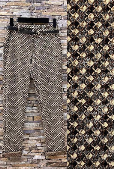 Grossiste Elle Style - Pantalon ELLEN Aspect Flanelle de laine épaisse Automnale Taille Haute à motif