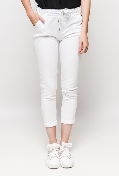 Grossiste Elle Style - Pantalon en coton taille élastique à lacet, Casual et Chic.