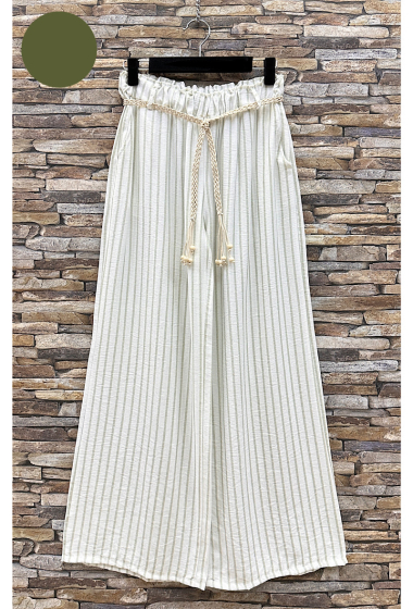 Wholesaler Elle Style - FRANK wide linen effect pants in viscose with front pockets and bohemian belt
