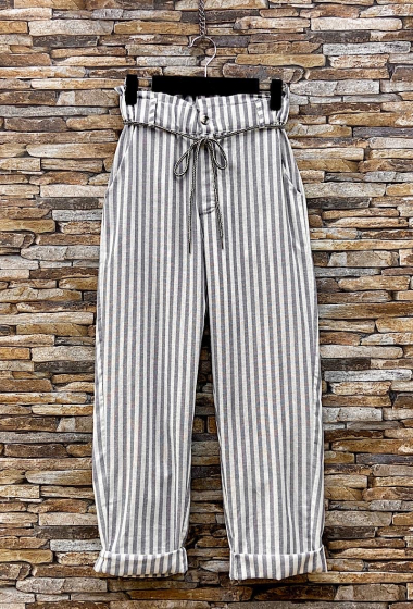 Großhändler Elle Style - FRANKY pants, linen effect, in cotton with front pockets and belt, romantic