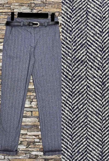 Grossiste Elle Style - Pantalon GAROU Aspect Flanelle de laine épaisse Automnale Taille Haute à motif