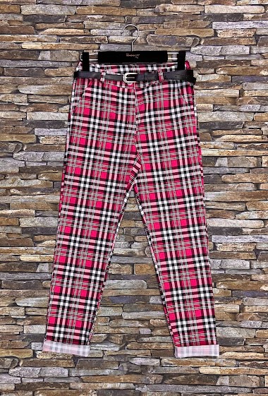 Wholesaler Elle Style - ARRA Trousers, Chic, High Waist Patterned with Pockets and belt