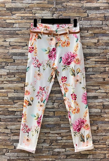 KARRA Trousers, Chic, High Waist Patterned with Pockets and belt