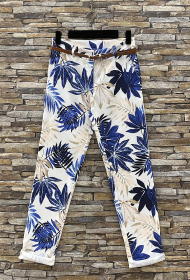 Wholesaler Elle Style - KARRA Trousers, Chic, High Waist Patterned with Pockets and belt