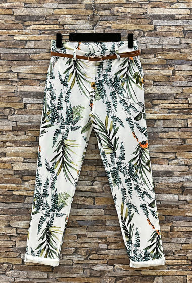 Großhändler Elle Style - KARRA Schicke gemusterte Hose mit hoher Taille, Taschen und Gürtel