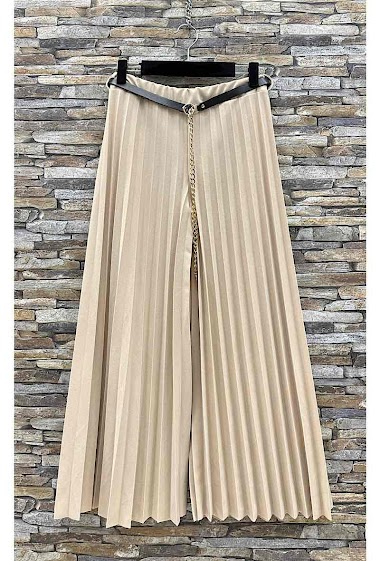 Wholesaler Elle Style - Wide pleated ANILLE pants with belt and elastic at the waist