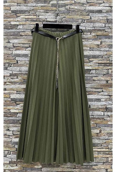 Wholesaler Elle Style - Wide pleated ANILLE pants with belt and elastic at the waist