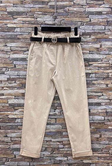 Grossiste Elle Style - Pantalon LUCIE unis classique très strech avec ceinture et 2 poches avant.