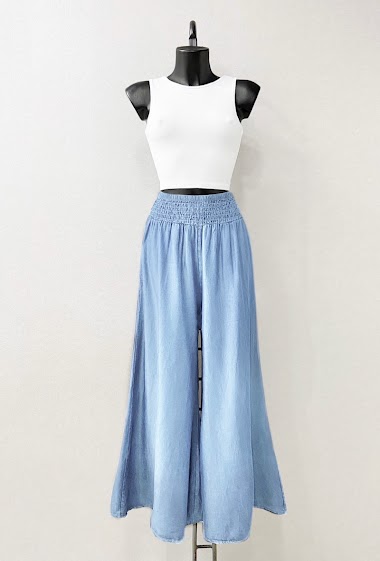MAELLE pants in lyocell, very wide and fluid denim effect