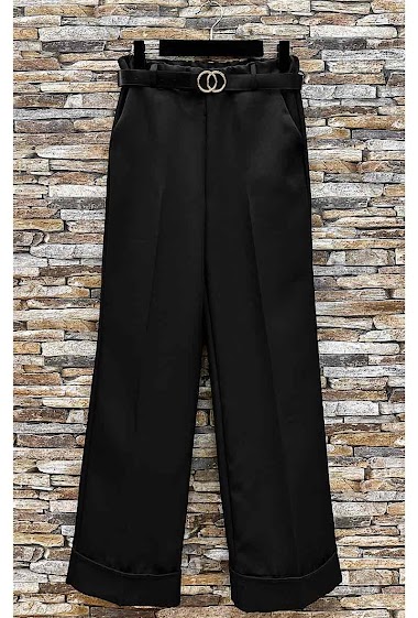 Grossiste Elle Style - Pantalon MARTA large classique. Chic Automnale avec ceinture et poches avants