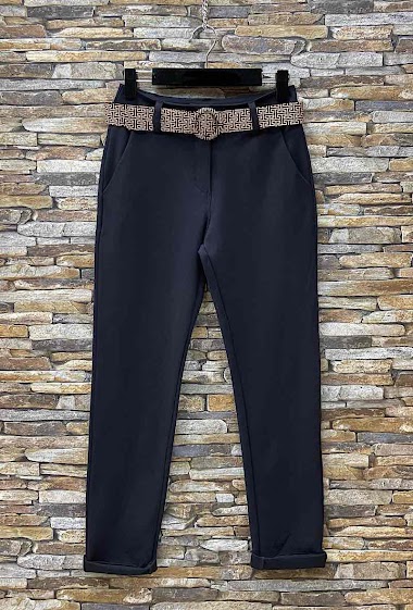 Großhändler Elle Style - Milano MILANIE autumnal Trouser, Chino Style, High Waist. Trendy belt.