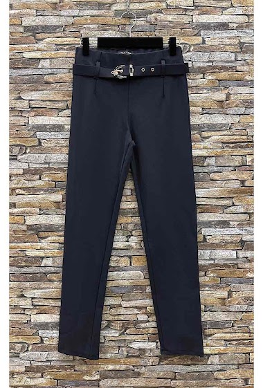 Grossiste Elle Style - Pantalon MILENE en milano Automnal Taille Haute. Ceinture Chic.