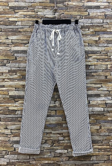 Striped MILO pants, high waist, classic in cotton with pocket and elastic at the waist