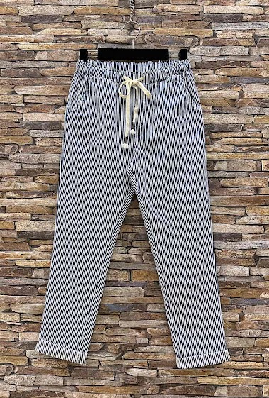 Wholesaler Elle Style - Striped MILO pants, high waist, classic in cotton with pocket and elastic at the waist
