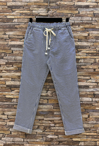 Wholesaler Elle Style - Striped MILO pants, high waist, classic in cotton with pocket and elastic at the waist
