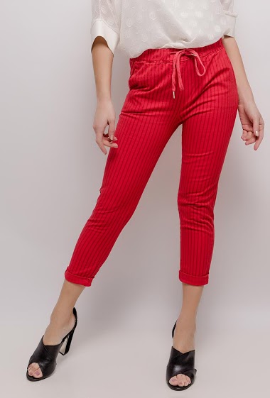 Wholesaler Elle Style - Relaxed mom trousers in cotton high waist with elastic waist, stripe pattern.