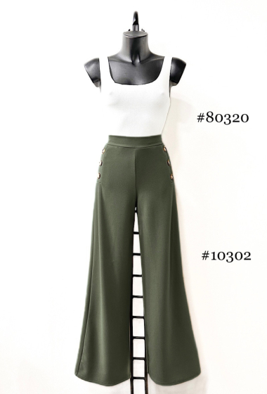 Grossiste Elle Style - Pantalon NEYLA large avec boutons. élastique à la taille. chic et tendance