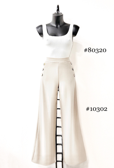 Grossiste Elle Style - Pantalon NEYLA large avec boutons. élastique à la taille. chic et tendance