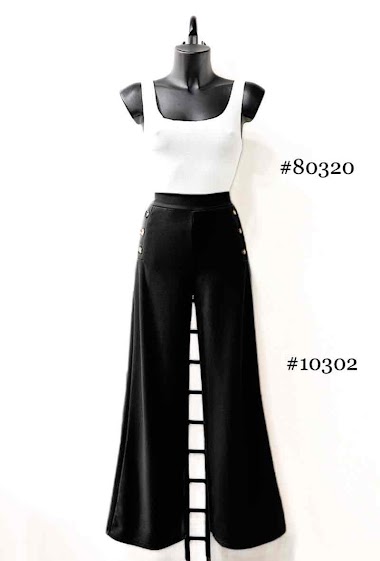 Wholesaler Elle Style - NEYLA wide pants with buttons. elastic at the waist. chic and trendy
