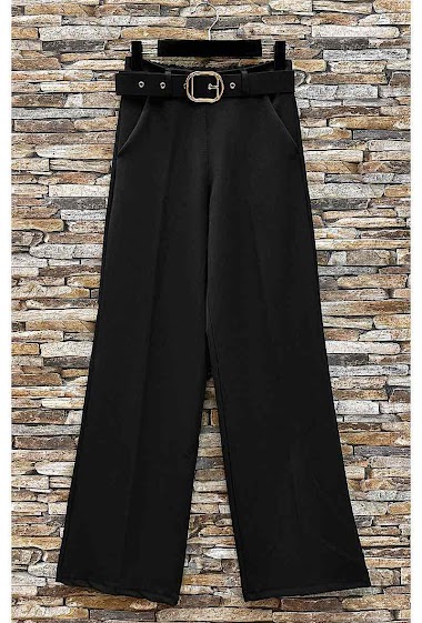 Grossiste Elle Style - Pantalon NOLIA large palazzo avec ceinture fait main et poches avant