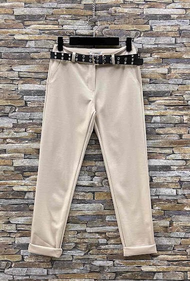 Wholesaler Elle Style - OSKAR Trousers, Chic, High Waist with Pockets and trendy belt