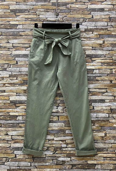Großhändler Elle Style - SACHA Cotton pants with pockets, elastic waist with bow belt.