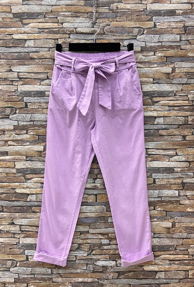 Großhändler Elle Style - SACHA Cotton pants with pockets, elastic waist with bow belt.