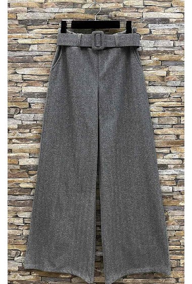 Wholesaler Elle Style - Wide SHAN pants. Chic Automnale flannel palazzo. with handmade belt and pocket