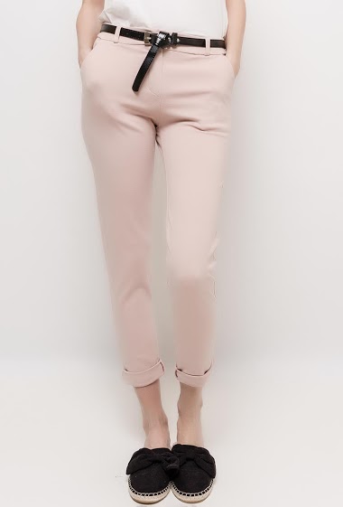 Grossiste Elle Style - Pantalon couleur uni, style pantalon chino classique, taille haute.