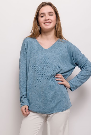 Wholesaler Elle Style - Fine sweater with 3D embossed stars, bohemian chic