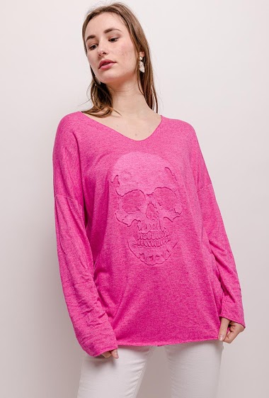 Wholesaler Elle Style - Fine sweater with 3D embossed skull, bohemian chic