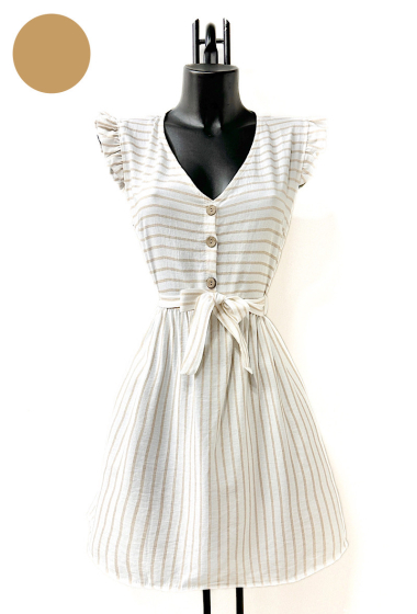 Grossiste Elle Style - Robe ARRIALE effet lin avec boutons , fluide et bohème