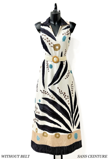 Wholesaler Elle Style - AZILLA dress printed linen effect, fluid and bohemian