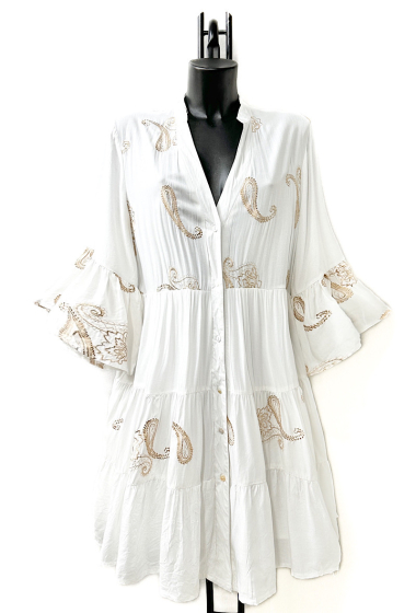 Großhändler Elle Style - BELLAD-Kleid aus fließender Viskose mit Futter, Goldstickerei, Bohemian-Chic