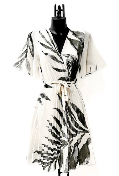 Wholesaler Elle Style - BETHANY printed crossover dress, fluid pleated with viscose lining