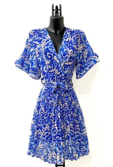 Wholesaler Elle Style - BETHANY printed crossover dress, fluid pleated with viscose lining