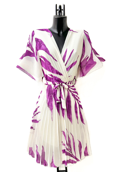 Grossiste Elle Style - Robe BETANY croisée imprimée , plissée fluide avec doublure en viscoses