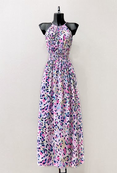 CARINA dress, very fluid, printed with front slit, romantic, chic and trendy