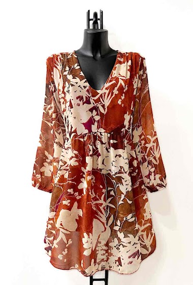 Wholesaler Elle Style - CLEMENCE Printed dress, very fluid on the back, casual, with long sleeves