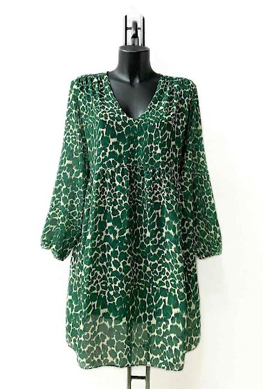 Mayorista Elle Style - CLEMENCE Printed dress, very fluid on the back, casual, with long sleeves
