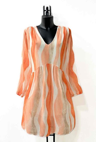 Wholesaler Elle Style - CLEMENCE Printed dress, very fluid on the back, casual, with long sleeves