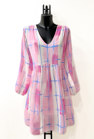 Großhändler Elle Style - CLEMENCE Printed dress, very fluid on the back, casual, with long sleeves