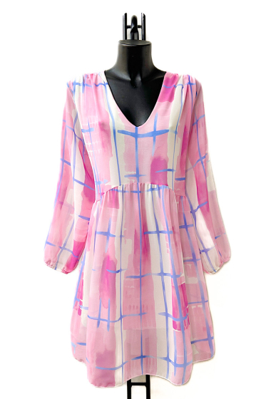 Großhändler Elle Style - CLEMENCE Printed dress, very fluid on the back, casual, with long sleeves