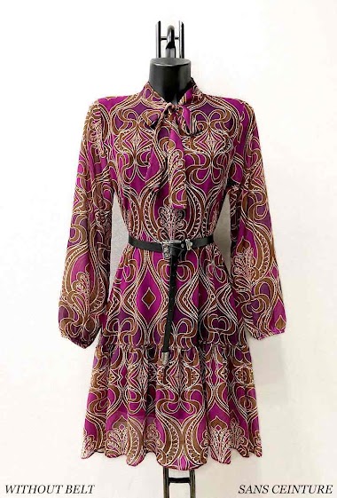 Wholesaler Elle Style - DARA dress, fluid, with long sleeves, ascot collar, with lining.