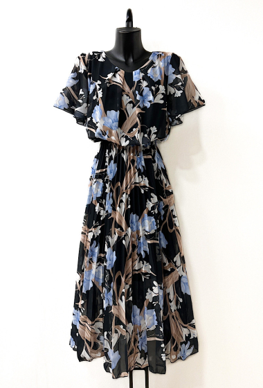 Wholesaler Elle Style - DEBIE printed pleated dress. fluid with viscose lining