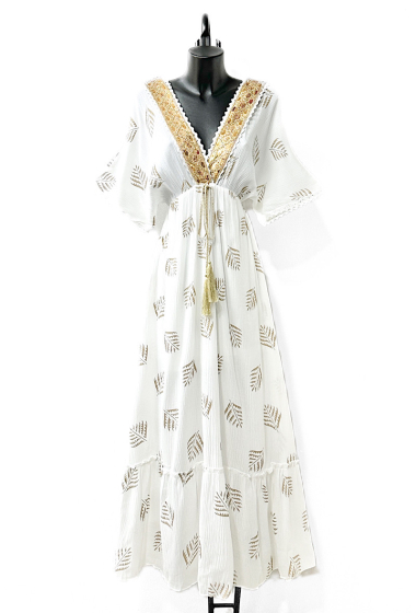 Wholesaler Elle Style - ELOBA fluid cotton dress with lining, gold embroidery, bohemian chic